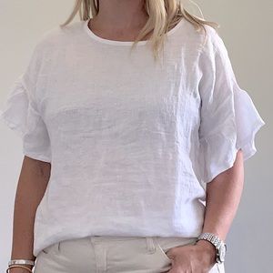 White flutter sleeve linen top size small